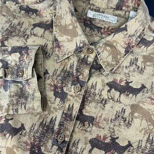 Natural Reflections Womens Sz 1X Ripstop Button Down Tan/Brown Deer Forest J4